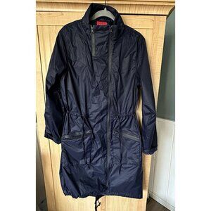 Ciao Milano 1969 Women Front Zip Long Sleeve Hooded Rain Jacket Navy Blue Size M